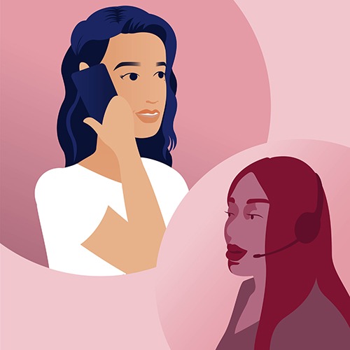 Jasmine on the phone with customer support