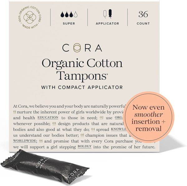 Super Cora organic cotton tampons 36 count
