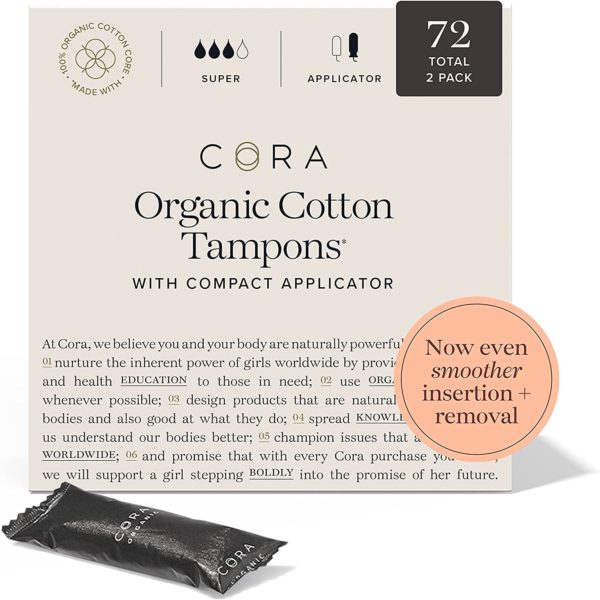 Super Cora organic cotton tampons 72 count