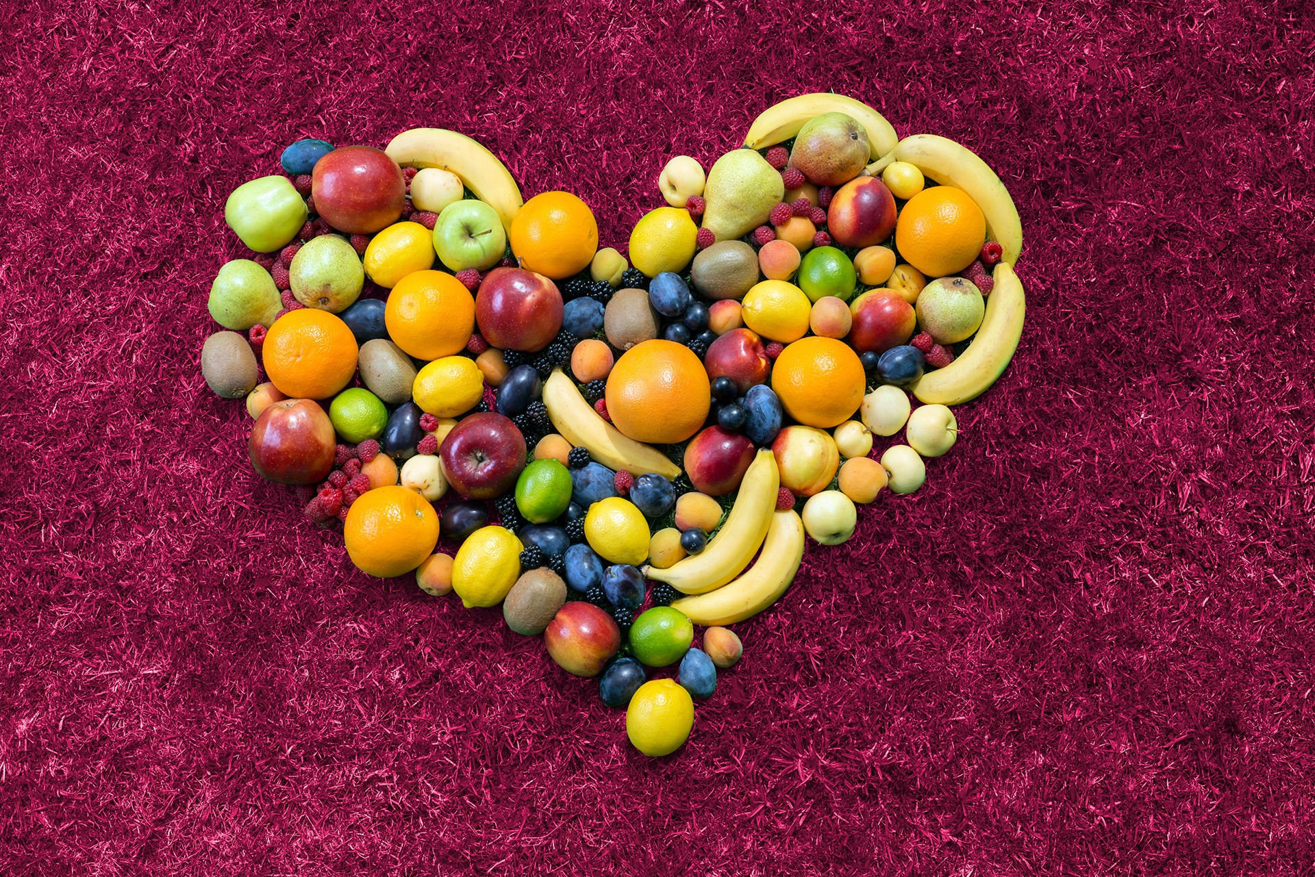 Assorted fruit in the shape of a heart