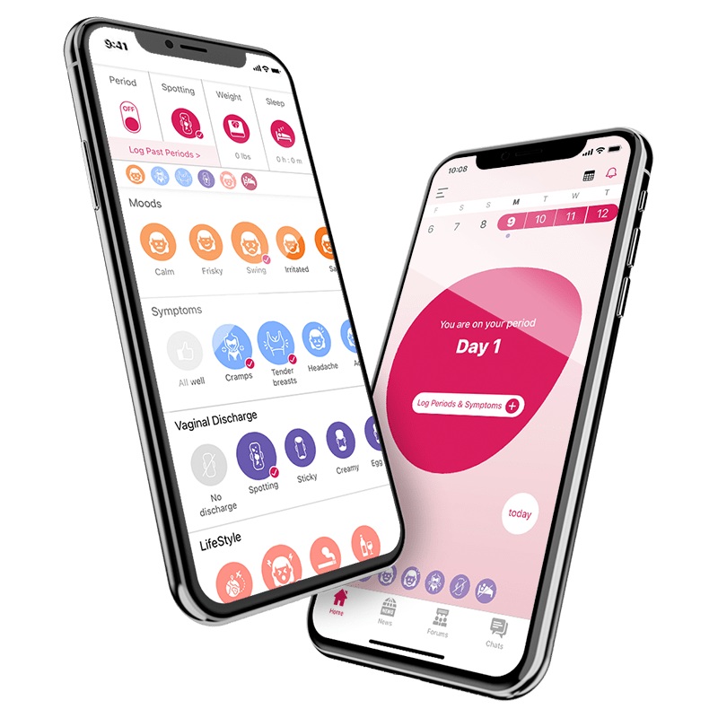 Oohvie app home and symptom screens